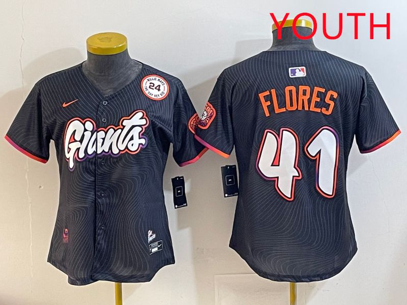 Youth San Francisco Giants #41 Flores Black Joint Name 2025 Nike MLB Jersey style 10